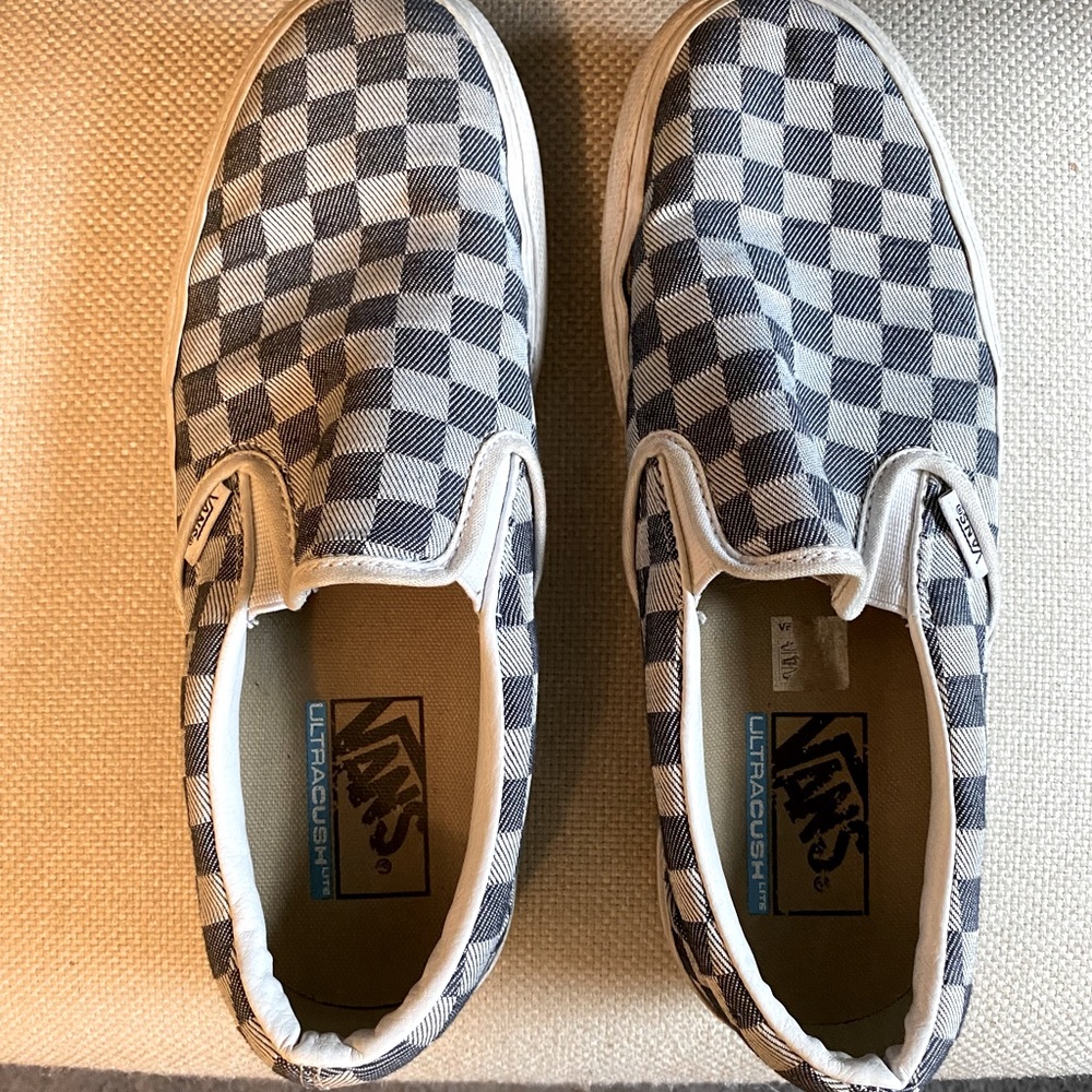 Vans Slip-On Checkerboard Denim Platform Shoes